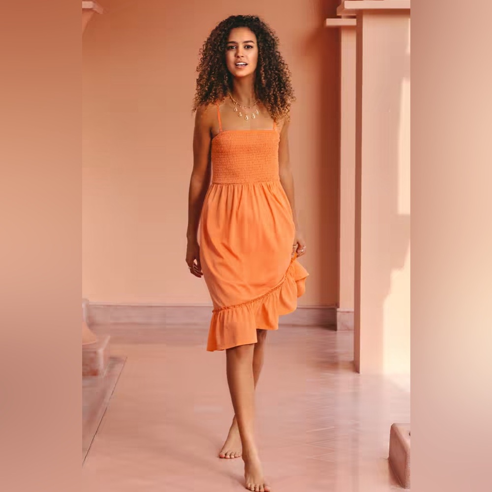 NWT Adalyn Orange Smocked Ruffle Trim Dress, Medium, resort wear/swim coverup